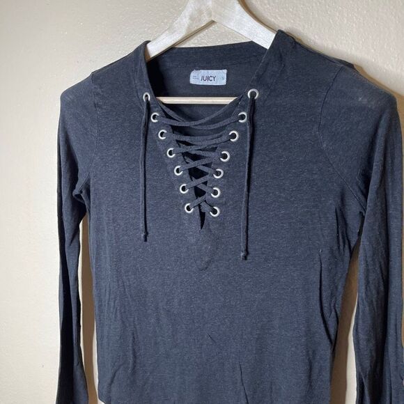 JUICY Women’s Small Black Front Tie Top Long Sleeve - Picture 2 of 8